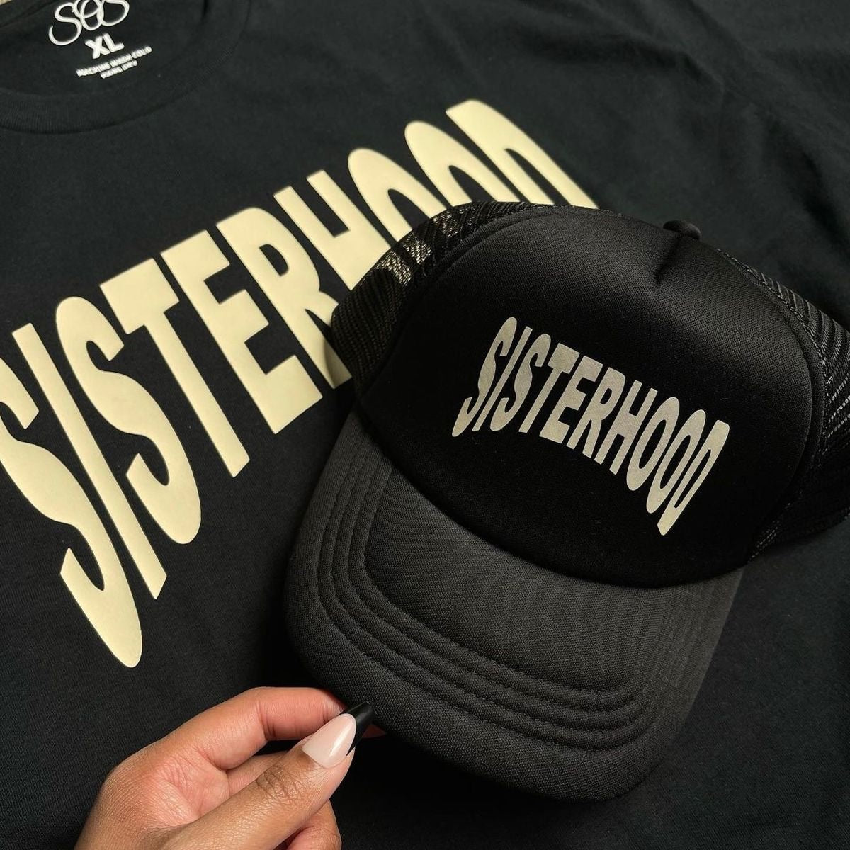 Sisterhood “Curve” Trucker Hat (Black/Cream)